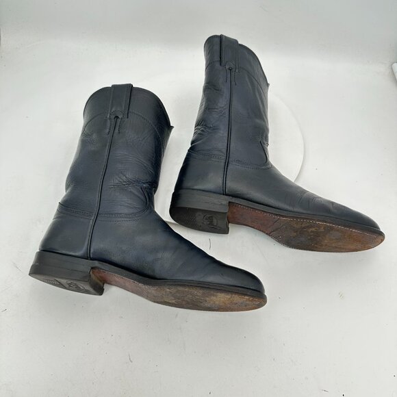 Justin Women Size 7B Black Leather Mid Calf Pull On Western Cowboy Boot - Picture 6 of 13